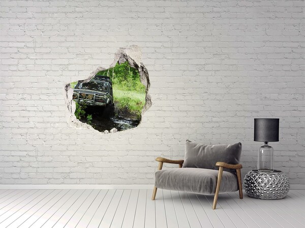 3D wall hole wallpaper Jeep in the forest