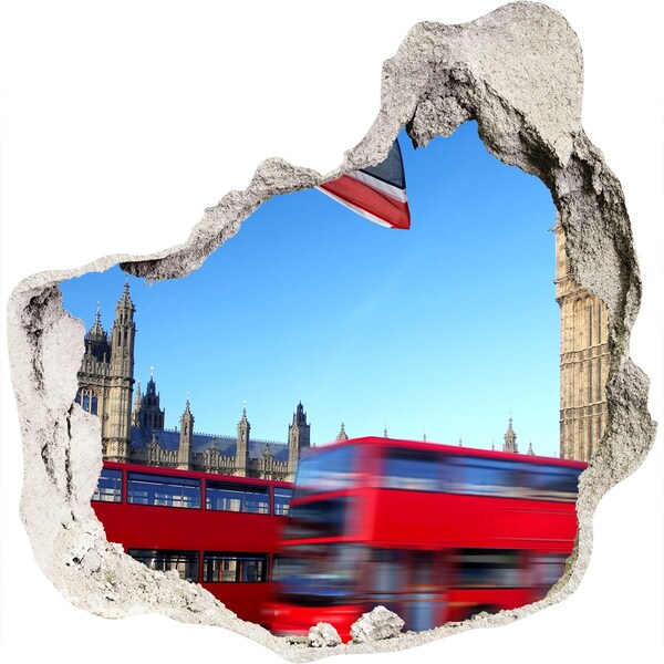 Hole wall sticker London skyline with a red bus