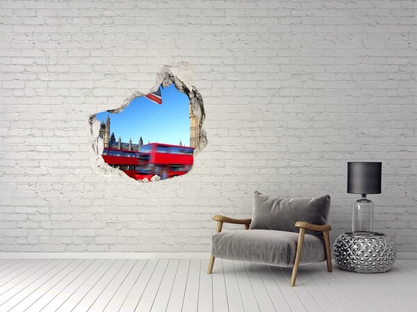 Hole wall sticker London skyline with a red bus