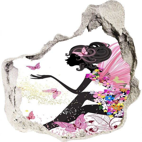 Hole wall sticker A charming fairy among butterflies