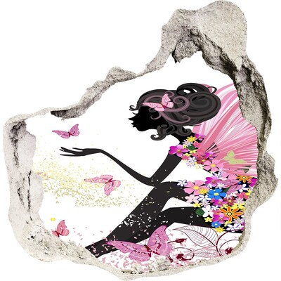 Hole wall sticker A charming fairy among butterflies