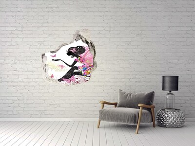 Hole wall sticker A charming fairy among butterflies