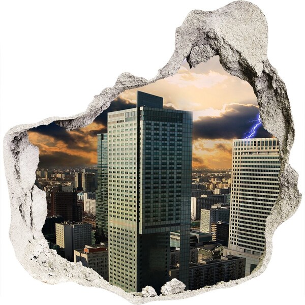 Hole in the wall decal View of the city with a stormy sky