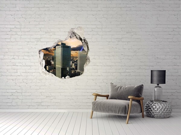 Hole in the wall decal View of the city with a stormy sky