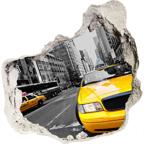 Hole wall sticker New York taxis in action