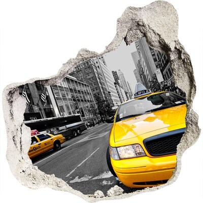 Hole wall sticker New York taxis in action
