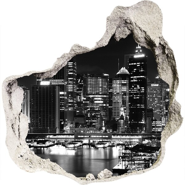 Hole wall sticker Modern city at night