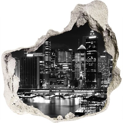 Hole wall sticker Modern city at night