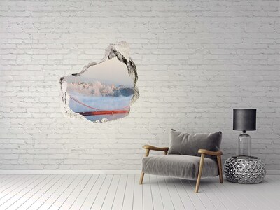 3D wall hole Golden Gate Bridge in the clouds