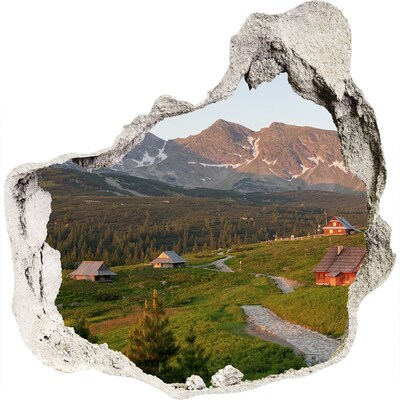 Hole wall sticker Mountain valley with huts