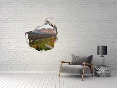 Hole wall sticker Mountain valley with huts