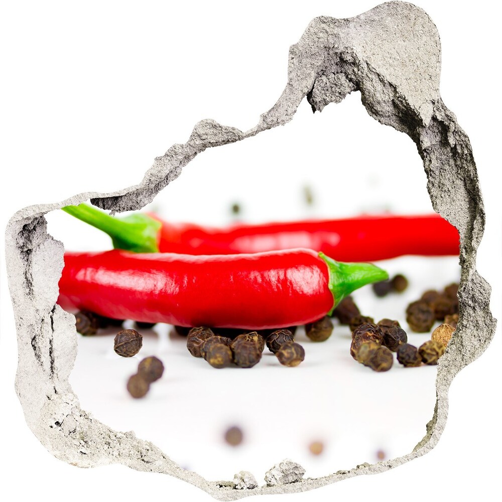 3D wall hole wallpaper Chilli and pepper