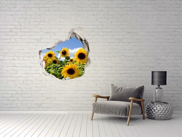 3D wall hole wallpaper Sunflowers in the daylight