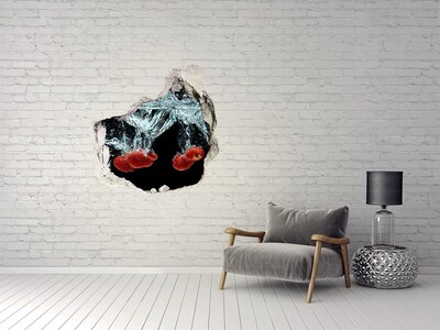 3D wall hole wallpaper Strawberries under water