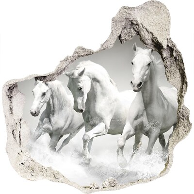 Hole wall sticker White horses galloping
