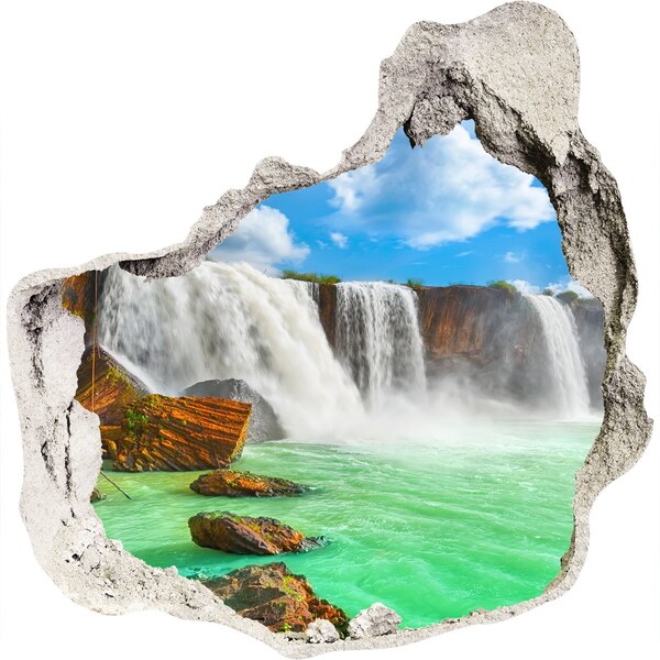 3D wall hole wallpaper Waterfalls in a tropical paradise