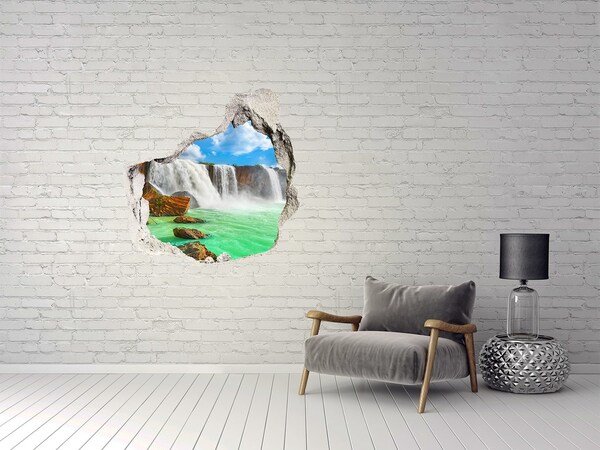 3D wall hole wallpaper Waterfalls in a tropical paradise
