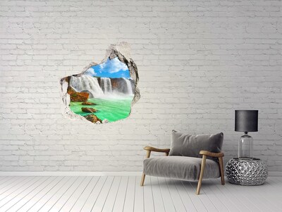 3D wall hole wallpaper Waterfalls in a tropical paradise