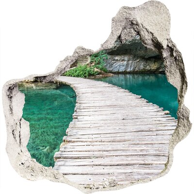 3D wall hole wallpaper Mysterious bridge over turquoise water