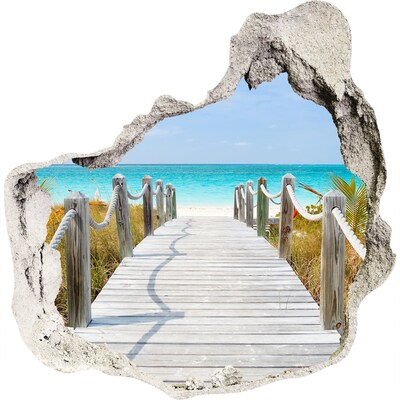 Hole in the wall decal Tropical beach with a wooden pier
