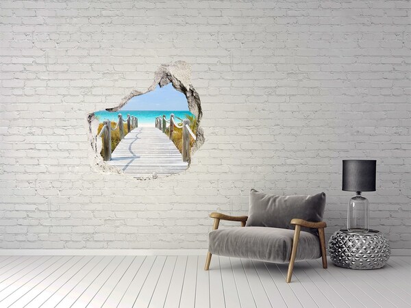 Hole in the wall decal Tropical beach with a wooden pier