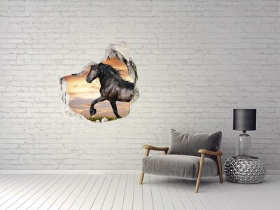 3D wall hole wallpaper Trotting horse