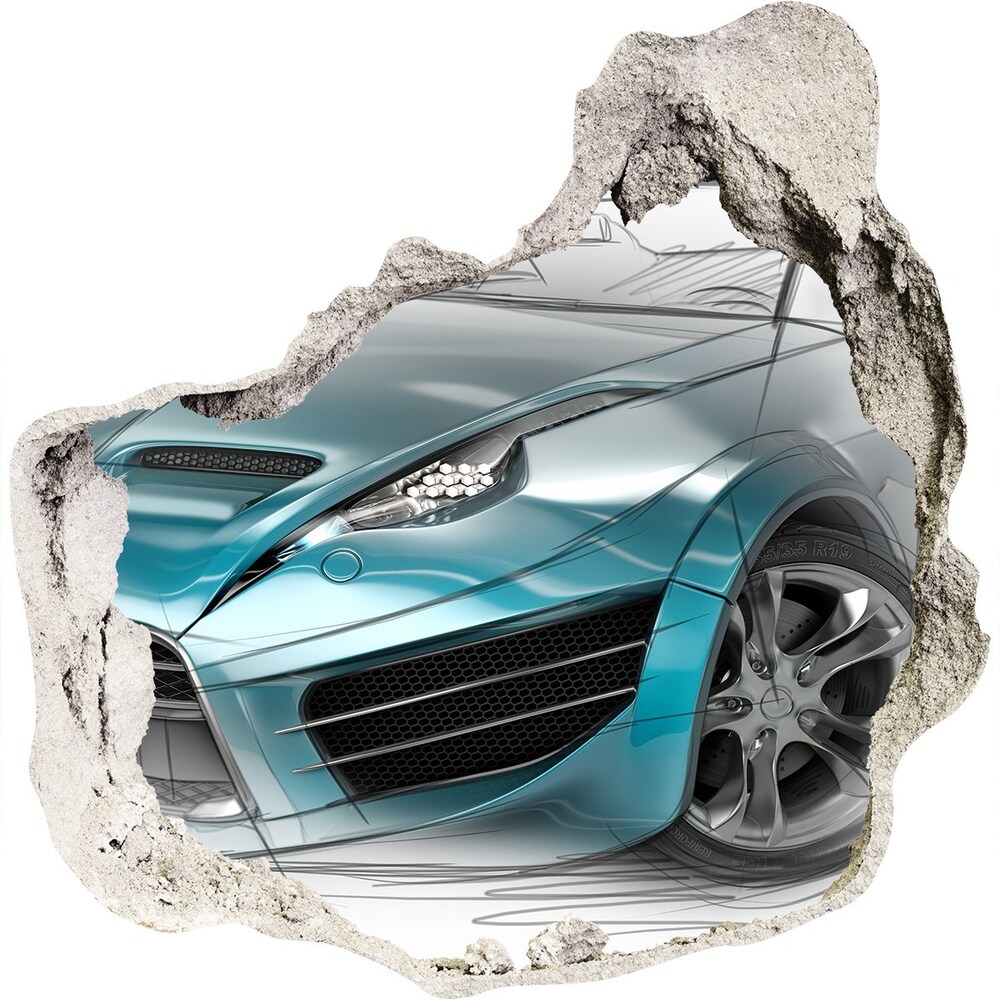 3D wall hole wallpaper Sketch of the car