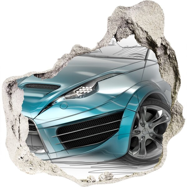 3D wall hole wallpaper Sports car in a hole in the wall