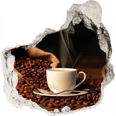 Hole in the wall decal Coffee in a cup