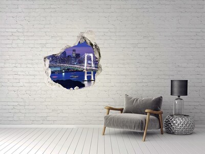 3D wall hole The bridge in the night light