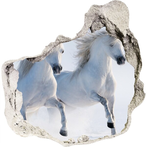 Hole wall sticker White horses on the run