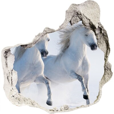 Hole wall sticker White horses on the run