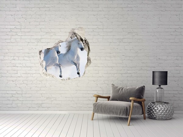 Hole wall sticker White horses on the run
