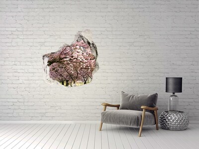 3D wall hole Blossoming cherry trees in the spring park