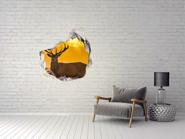 3D wall hole wallpaper Jeleń sunrise