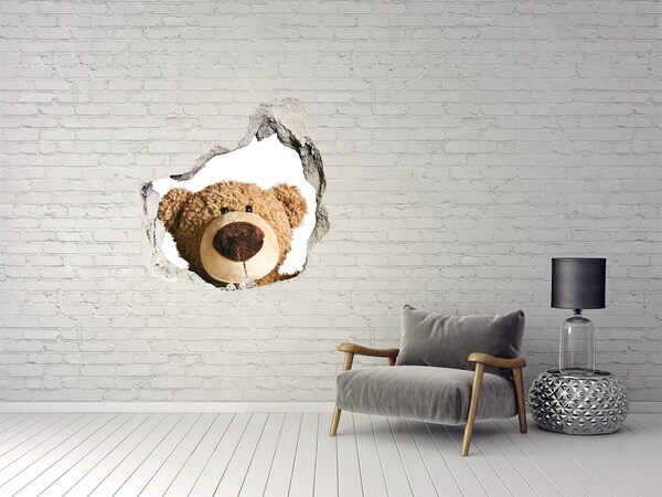 Hole in the wall sticker Smiling Teddy Bear in a Hole in the Wall