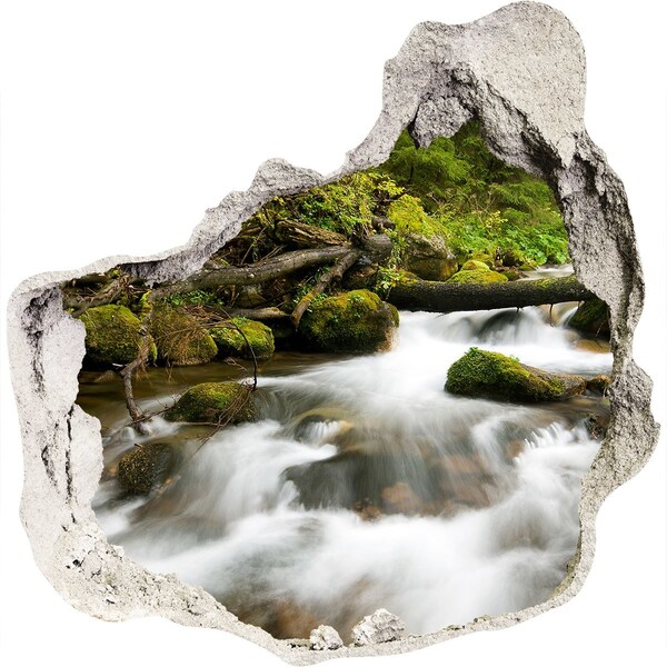 3D wall hole wallpaper Green stream in the forest