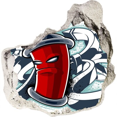Hole wall sticker Red mug with graffiti