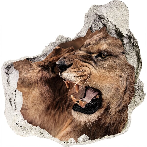 Hole in the wall decal Roaring lions