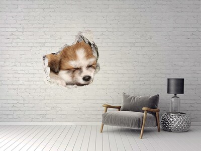 Hole in the wall sticker Akita puppy