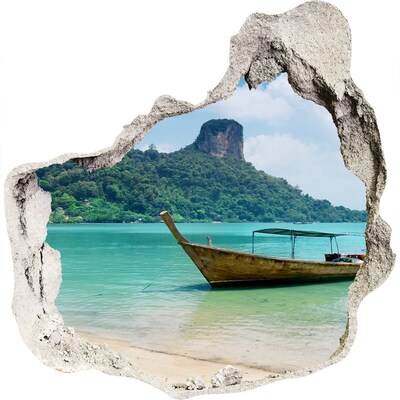 Hole in the wall decal Paradise beach with a boat