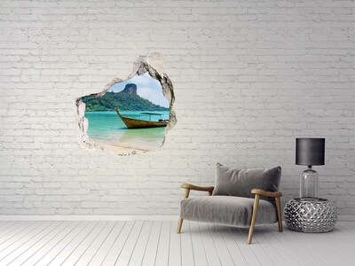 Hole in the wall decal Paradise beach with a boat