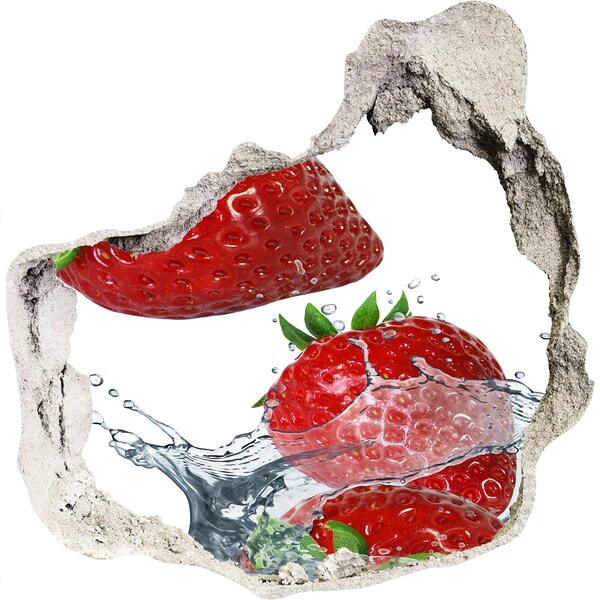 3D wall hole wallpaper Juicy strawberries in water