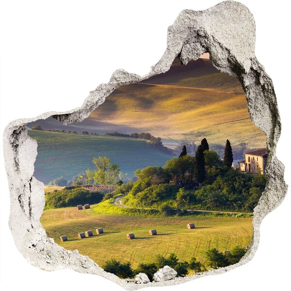 3D wall hole wallpaper The idyllic landscape of Tuscany