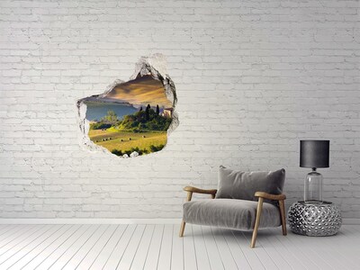 3D wall hole wallpaper The idyllic landscape of Tuscany