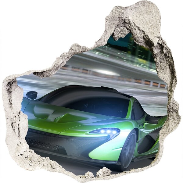 3D wall hole wallpaper Sports car in action