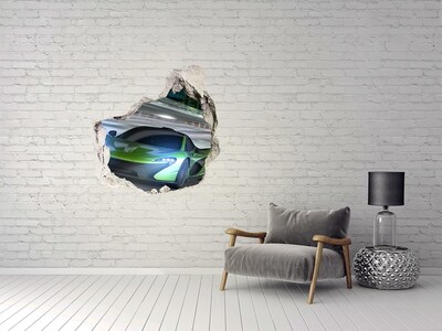 3D wall hole wallpaper Sports car in action