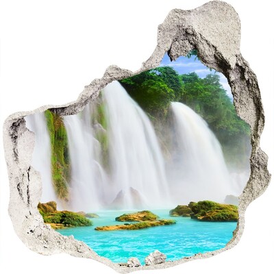 3D wall hole wallpaper Waterfalls in Paradise