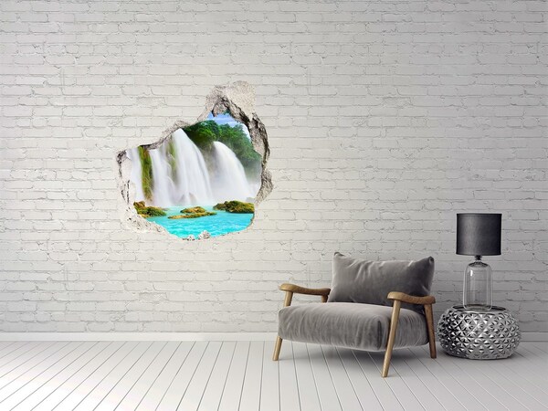 3D wall hole wallpaper Waterfalls in Paradise
