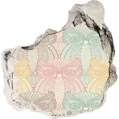 Hole in the wall decal Winged owls against a stone background